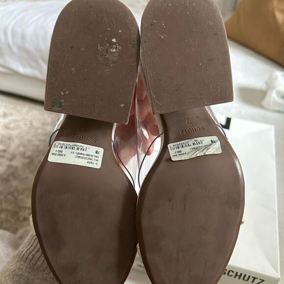 Schutz Raira block heel sandal in white/transparent - Picture 3 of 7